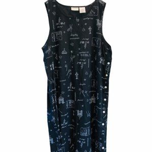 ERIKA II Black Dress with Garden Phrases 2X NWOT